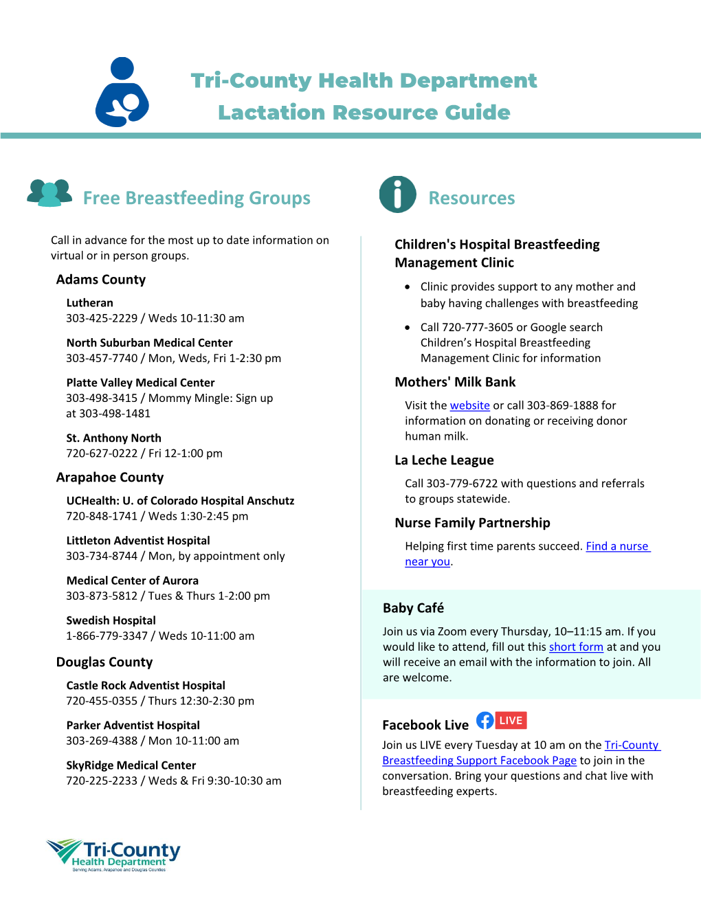 Tri-County Health Department Lactation Resource Guide Free Breastfeeding Groups Resources