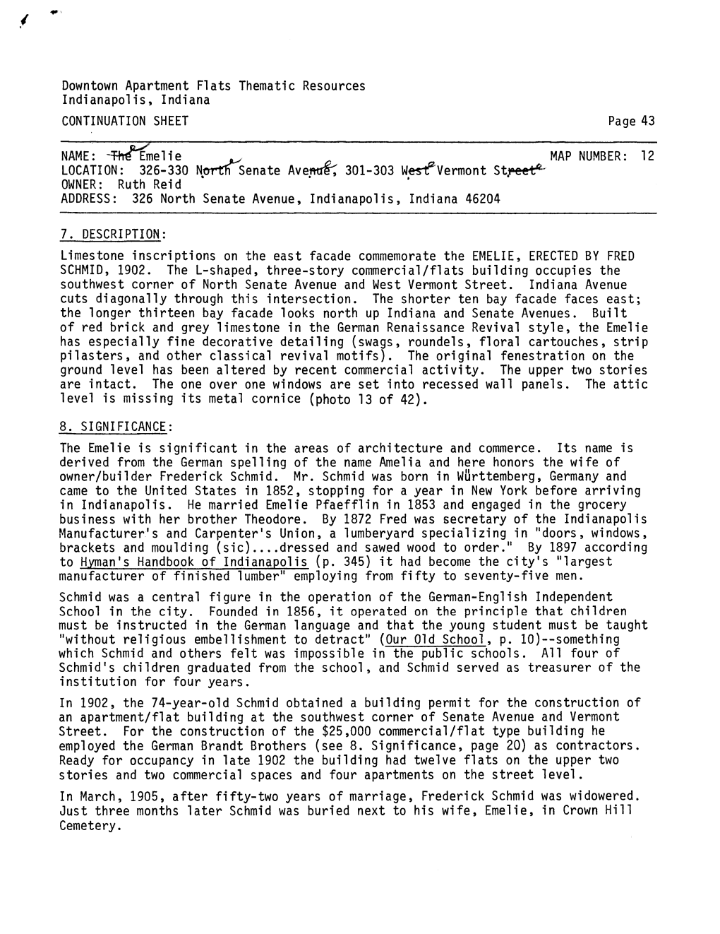 Downtown Apartment Flats Thematic Resources Indianapolis, Indiana CONTINUATION SHEET Page 43
