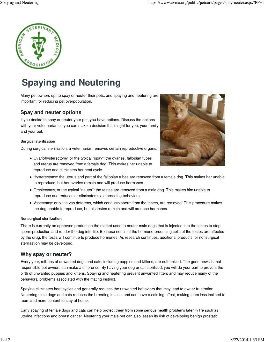 Spaying and Neutering