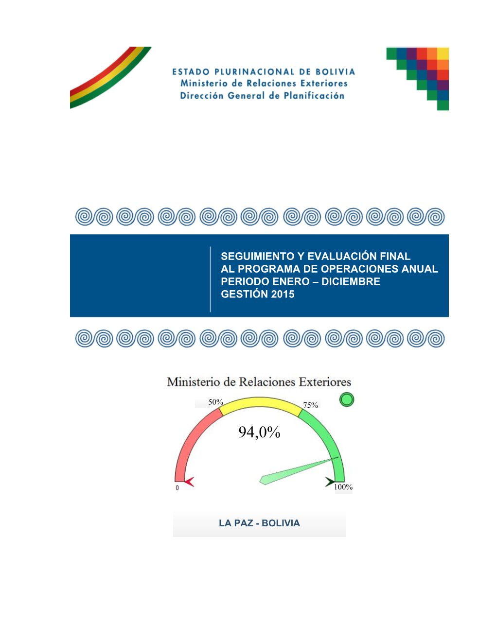 Seguimiento Y Evaluación Final Al Programa De Operaciones Anual Periodo Enero – Diciembre Gestión 2015