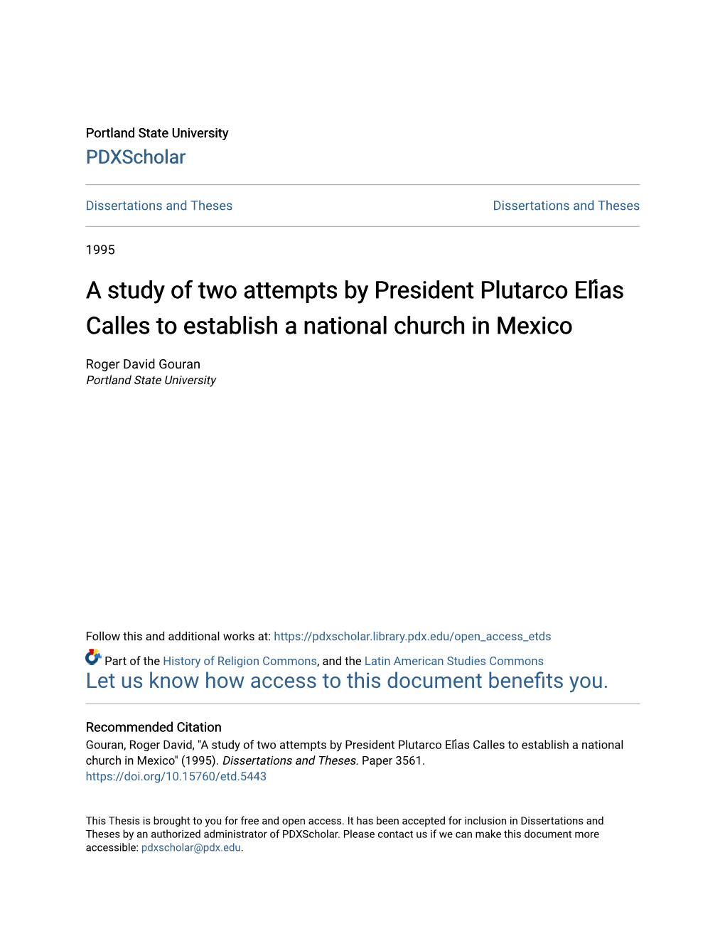 A Study of Two Attempts by President Plutarco Elías Calles