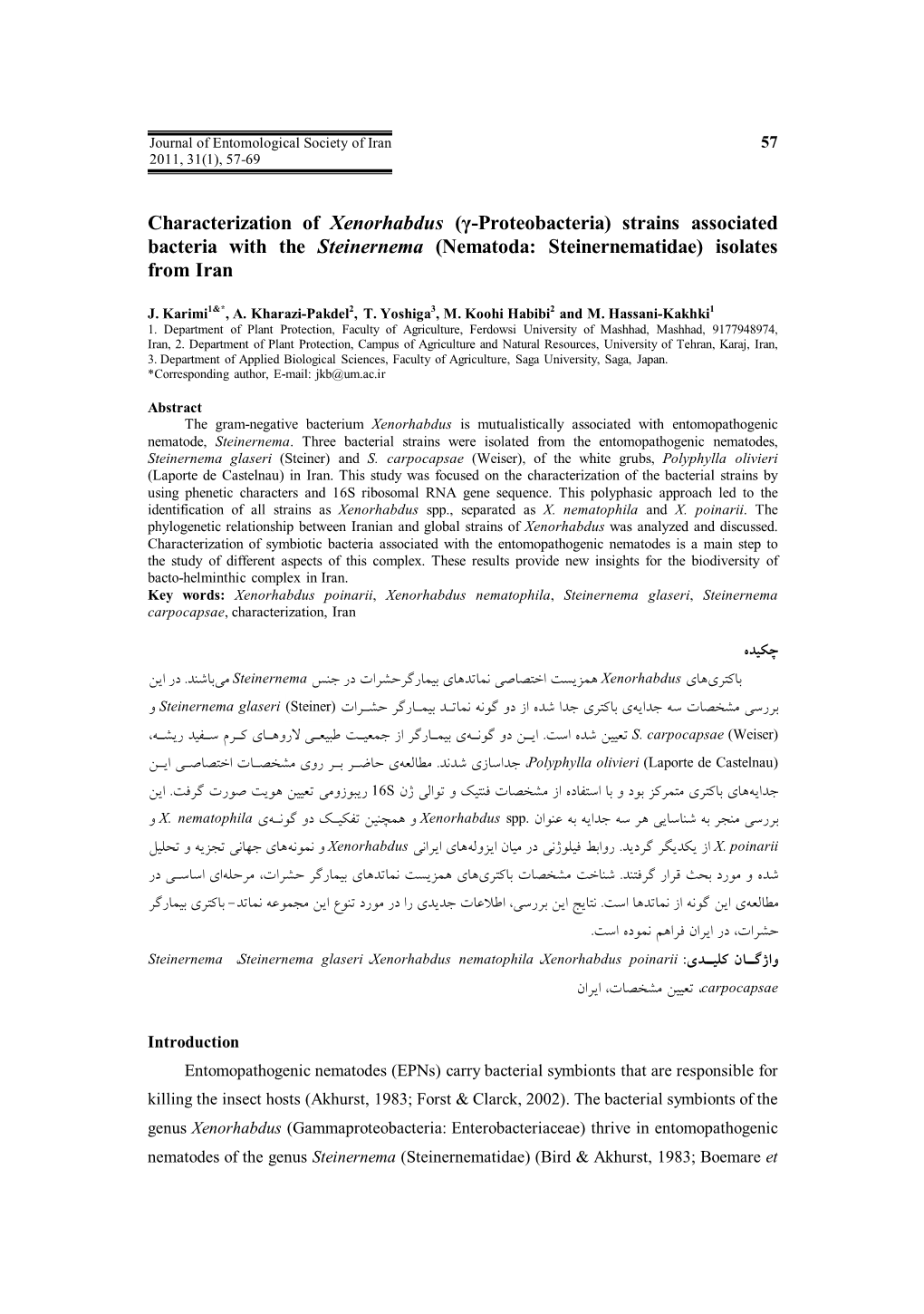 Characterization of Xenorhabdus (Γ-Proteobacteria) Strains Associated