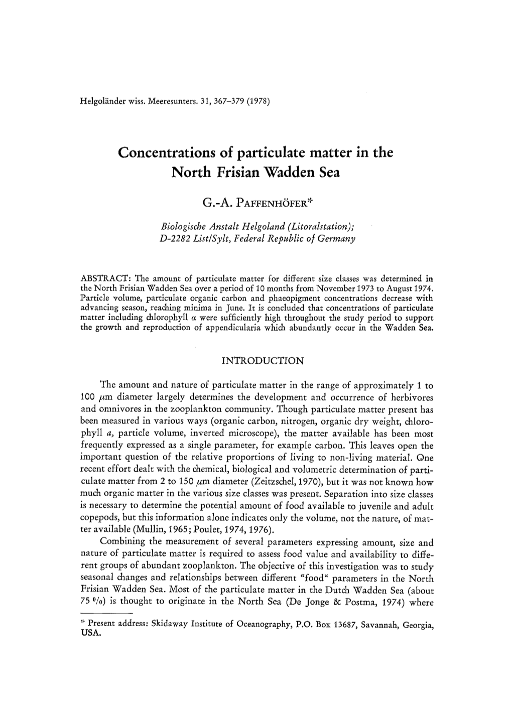 Concentrations of Particulate Matter in the North Frisian Wadden Sea