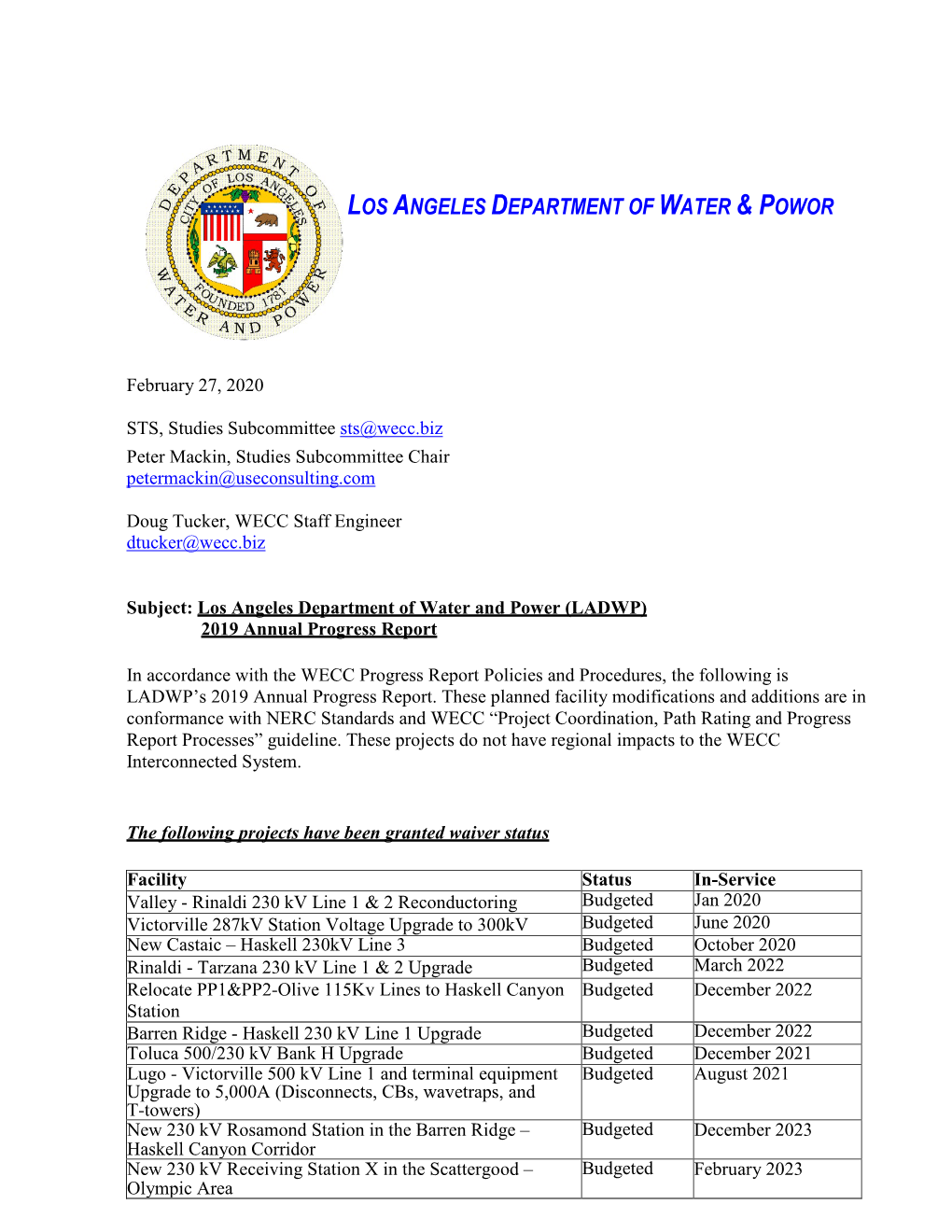 Los Angeles Department of Water & Powor