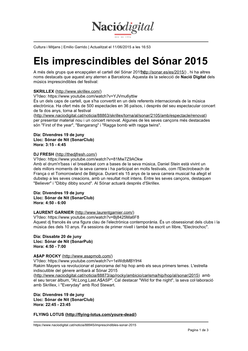 Els Imprescindibles Del Sónar 2015