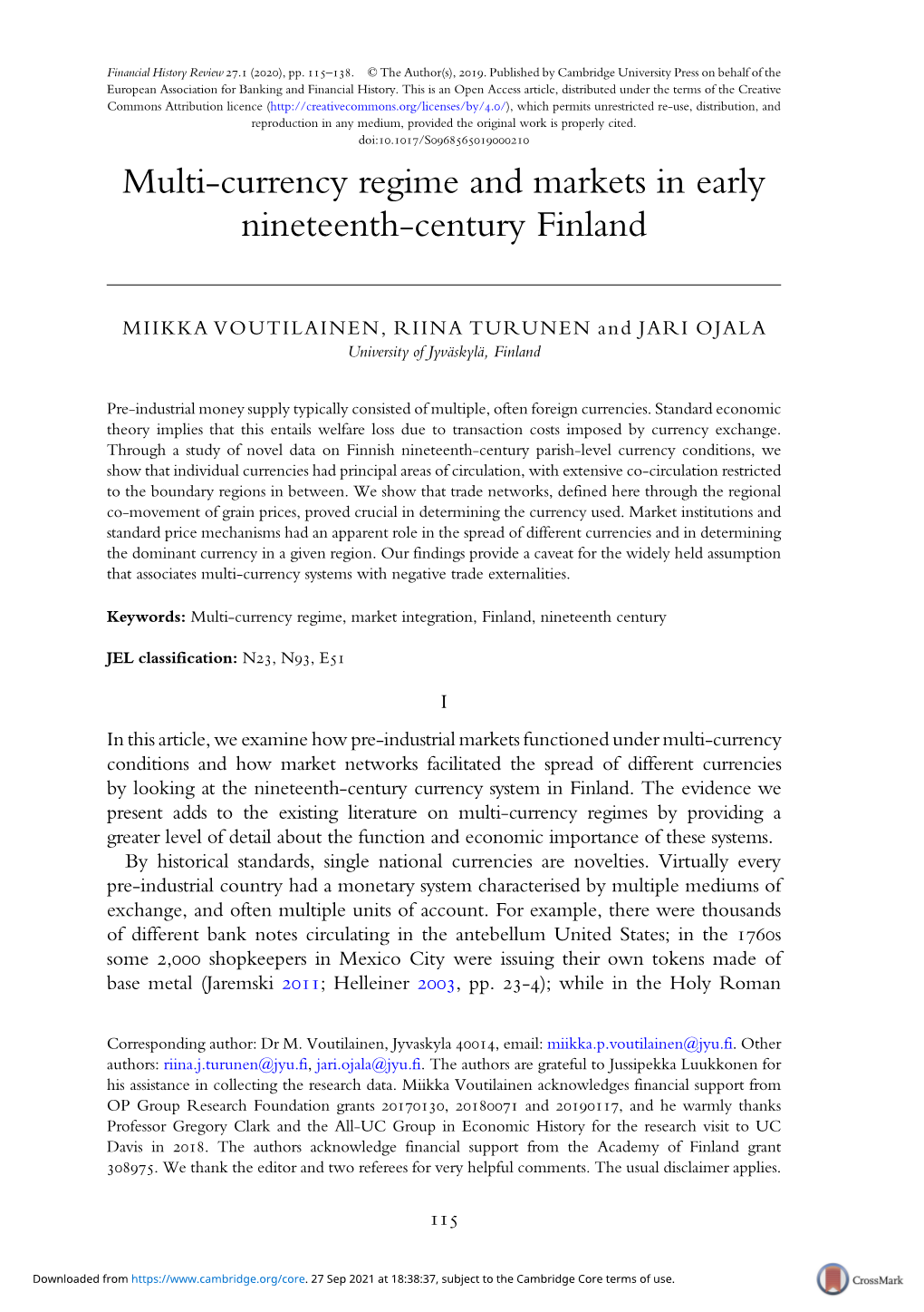 Multi-Currency Regime and Markets in Early Nineteenth-Century Finland