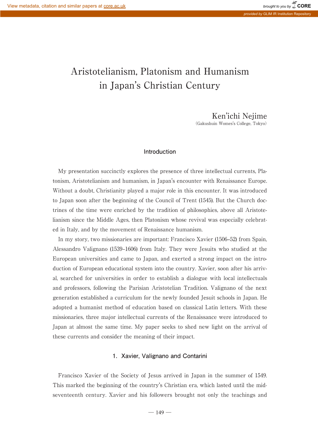 Aristotelianism, Platonism and Humanism in Japan's Christian