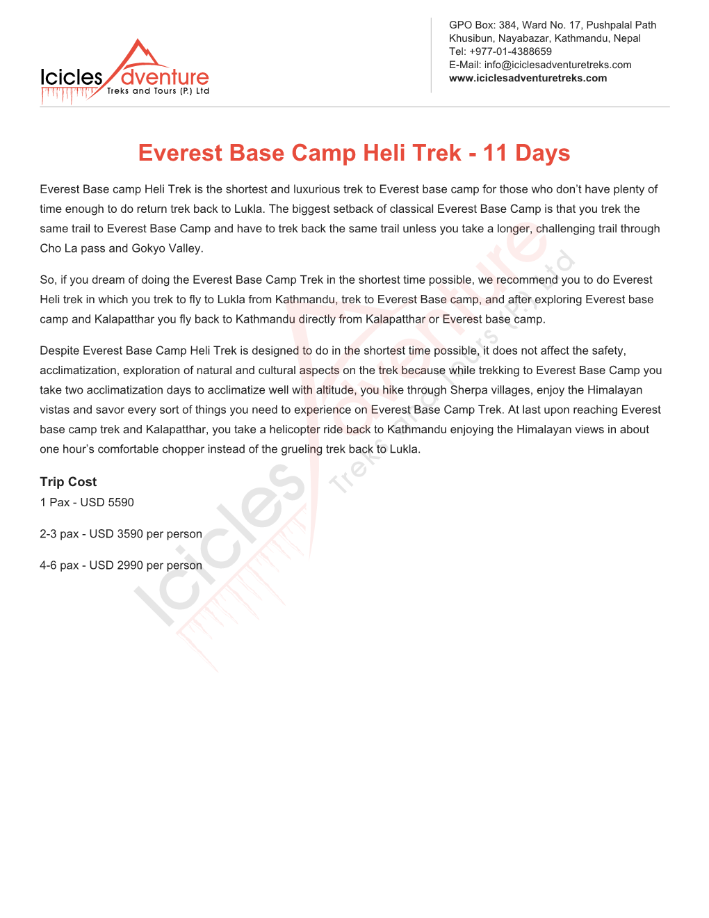 Everest Base Camp Heli Trek - 11 Days