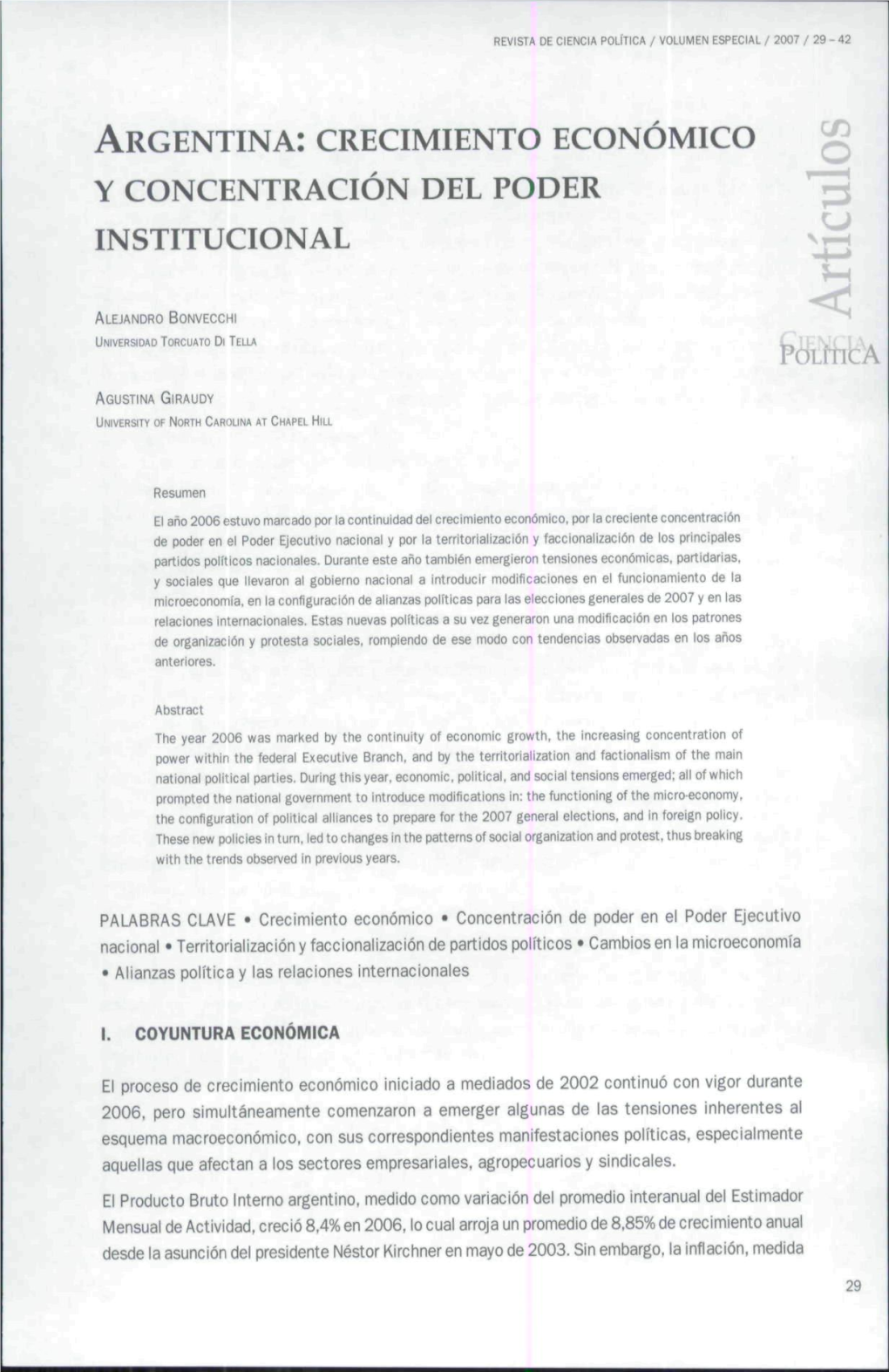 Argentina: Crecimiento Economico Y Concentracion Del Poder Institucional