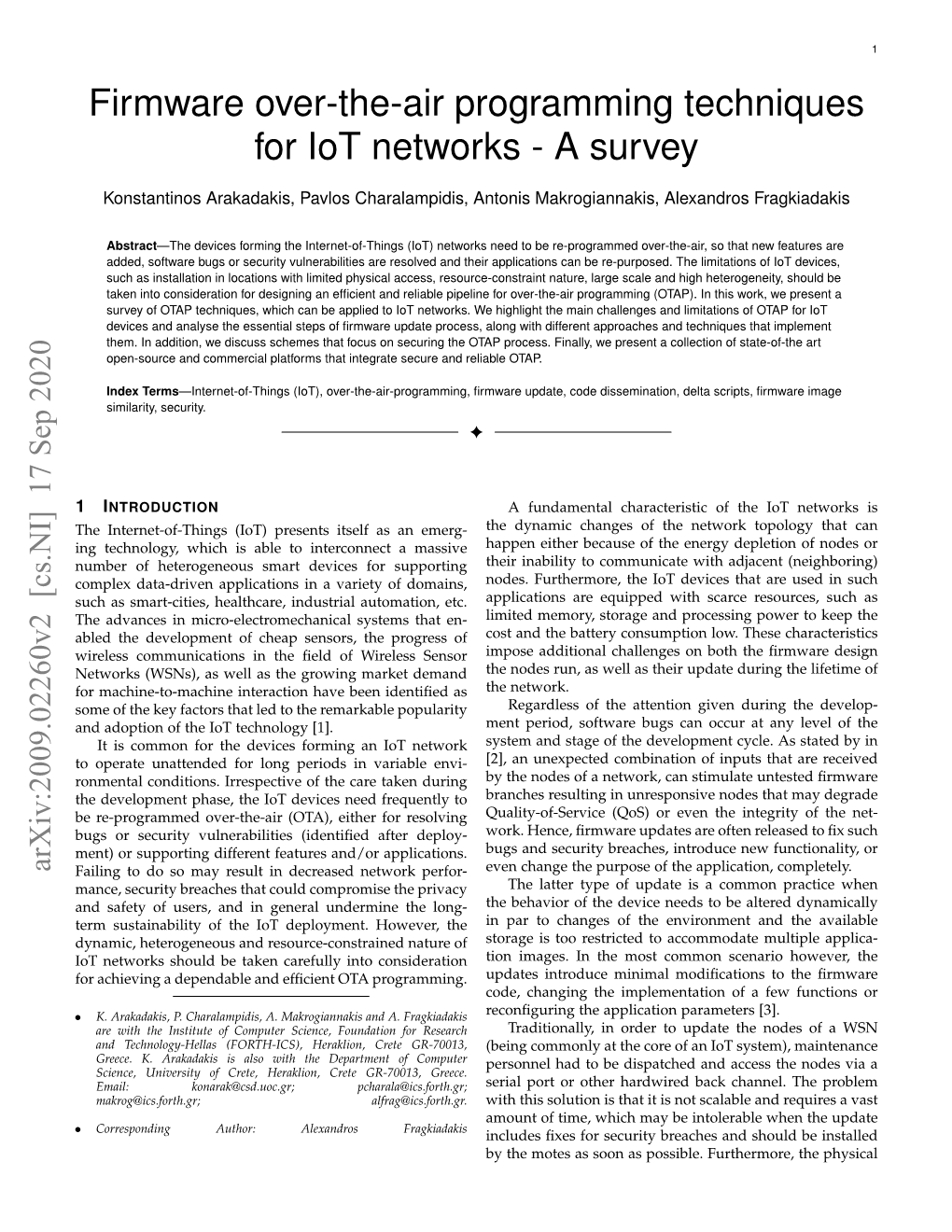 Firmware Over-The-Air Programming Techniques for Iot Networks - a Survey