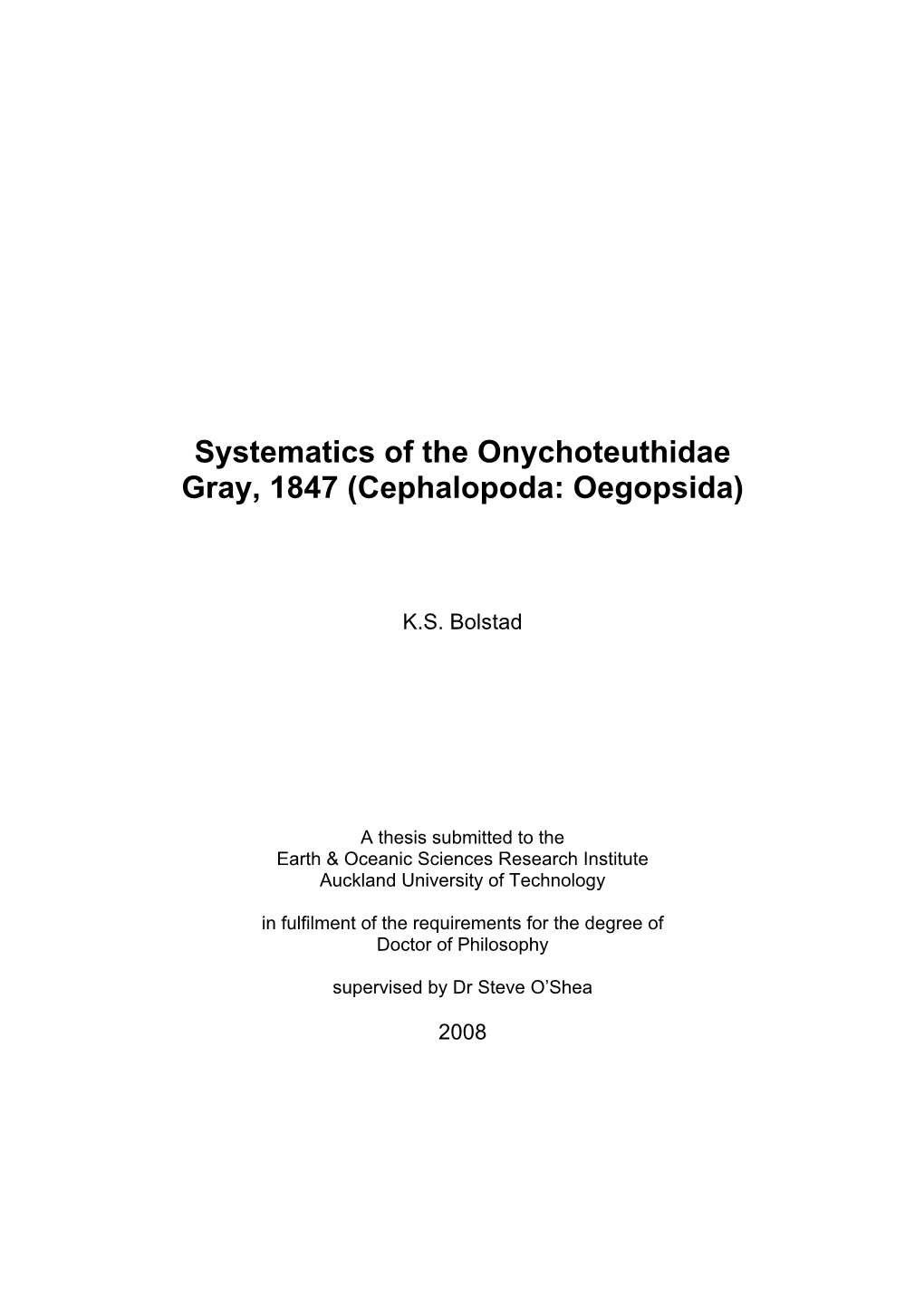 Systematics of the Onychoteuthidae Gray, 1847 (Cephalopoda: Oegopsida)