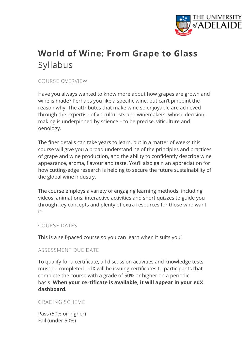 World of Wine: from Grape to Glass Syllabus