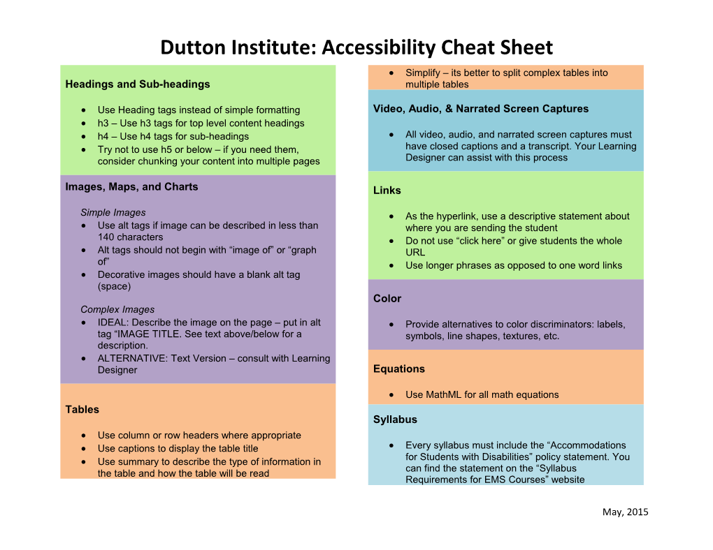 Dutton Institute: Accessibility Cheat Sheet