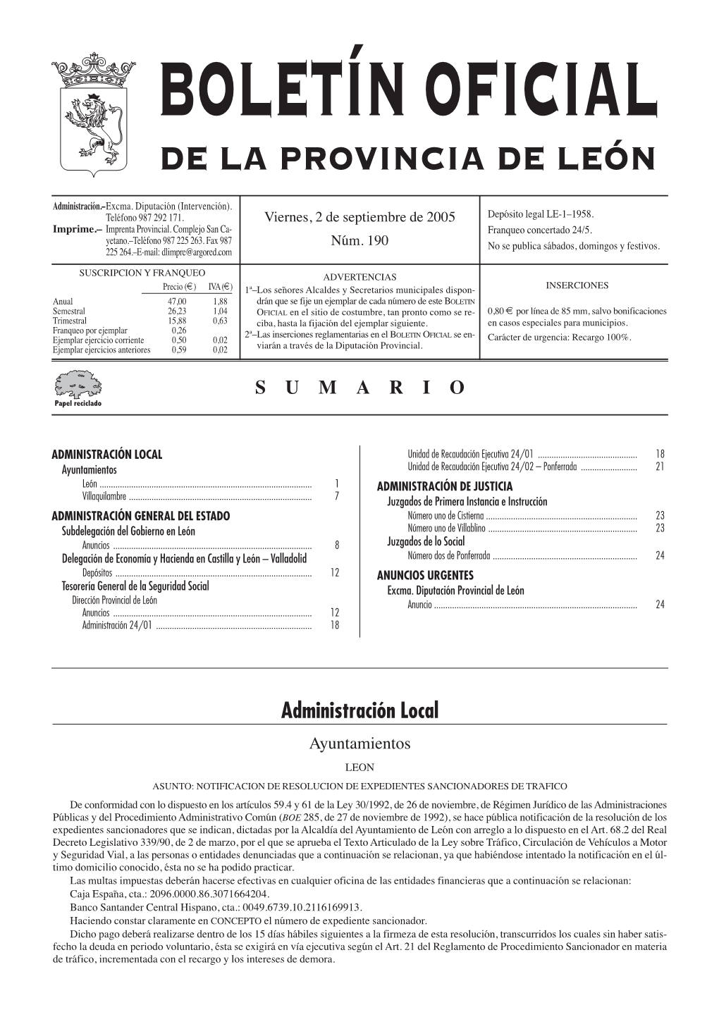 Boletín Oficial De La Provincia De León