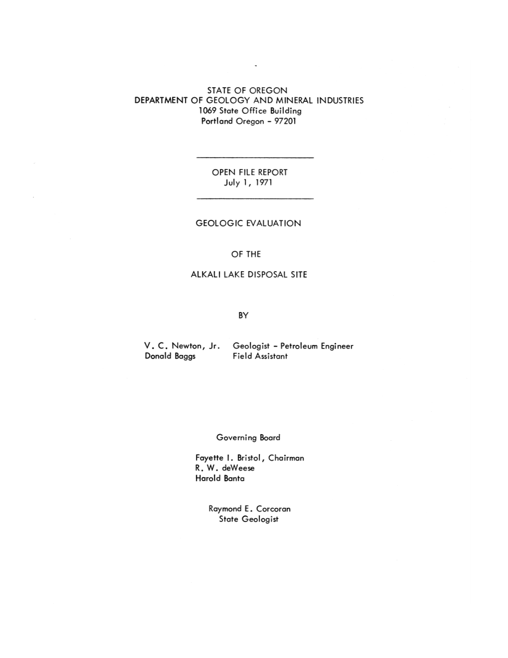 DOGAMI Open-File Report O-71-02, Geologic Evaluation of the Alkali