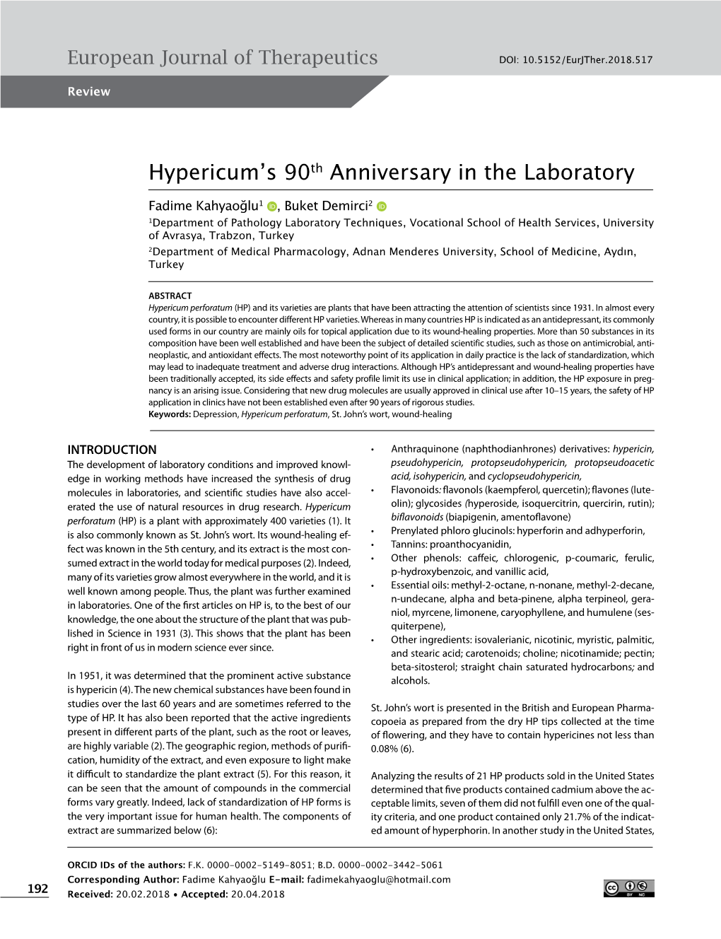 Hypericum's 90Th Anniversary in the Laboratory