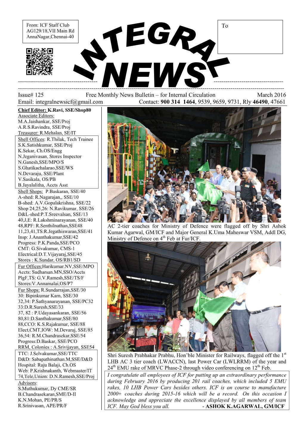 March, 2016 Issue of Integral News