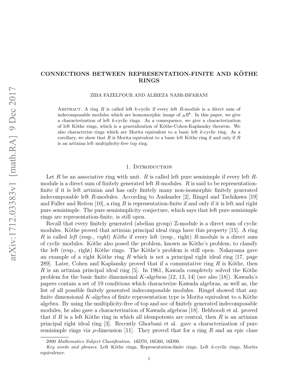 Arxiv:1712.03383V1 [Math.RA] 9 Dec 2017 Equivalence