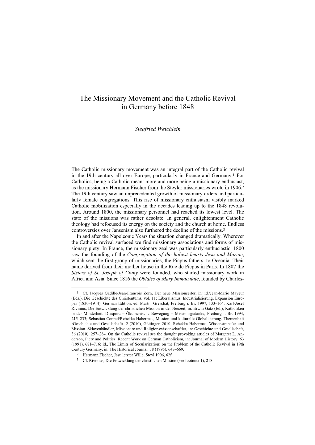 The Missionary Movement and the Catholic Revival in Germany Before 1848