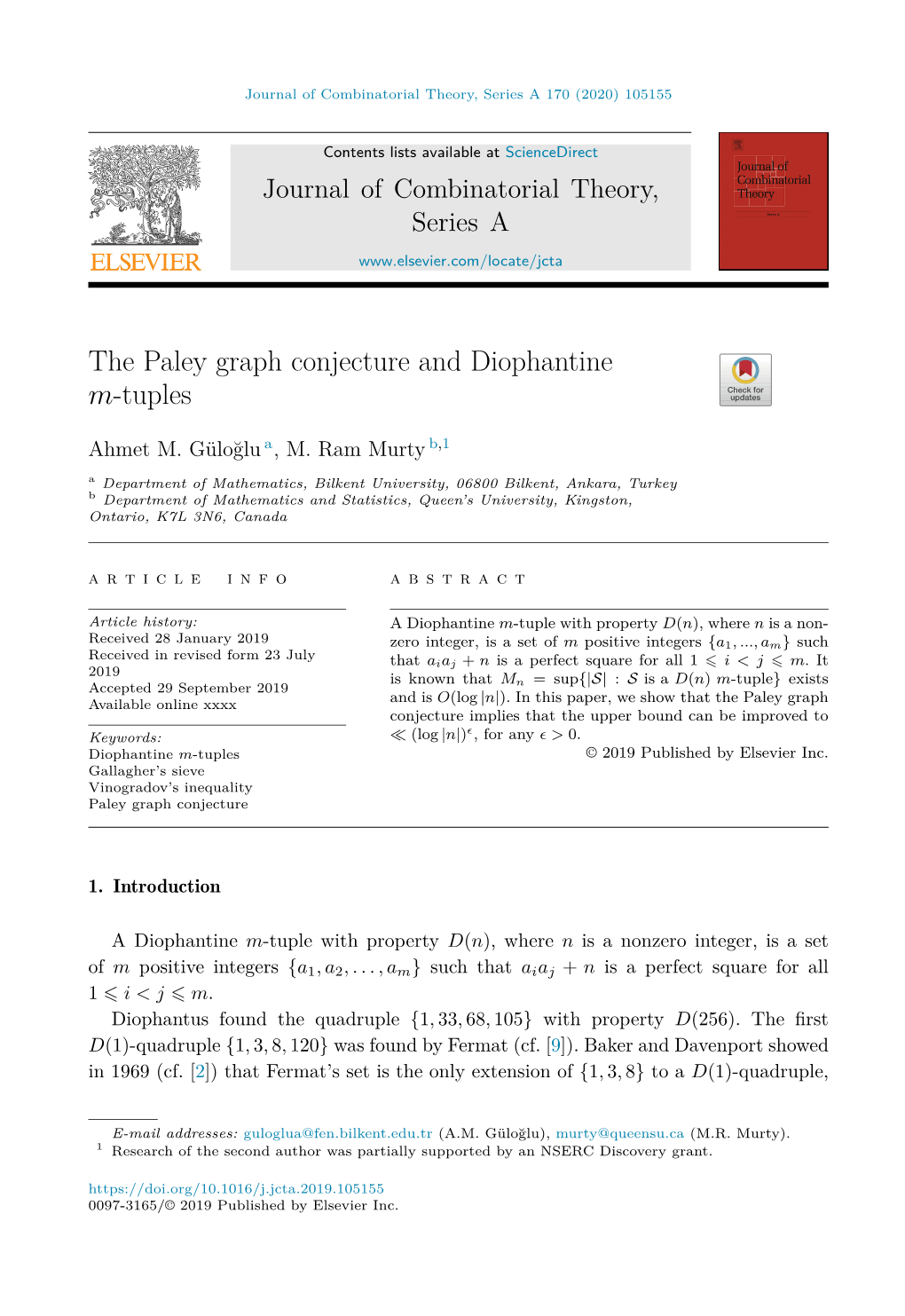 The Paley Graph Conjecture and Diophantine M-Tuples