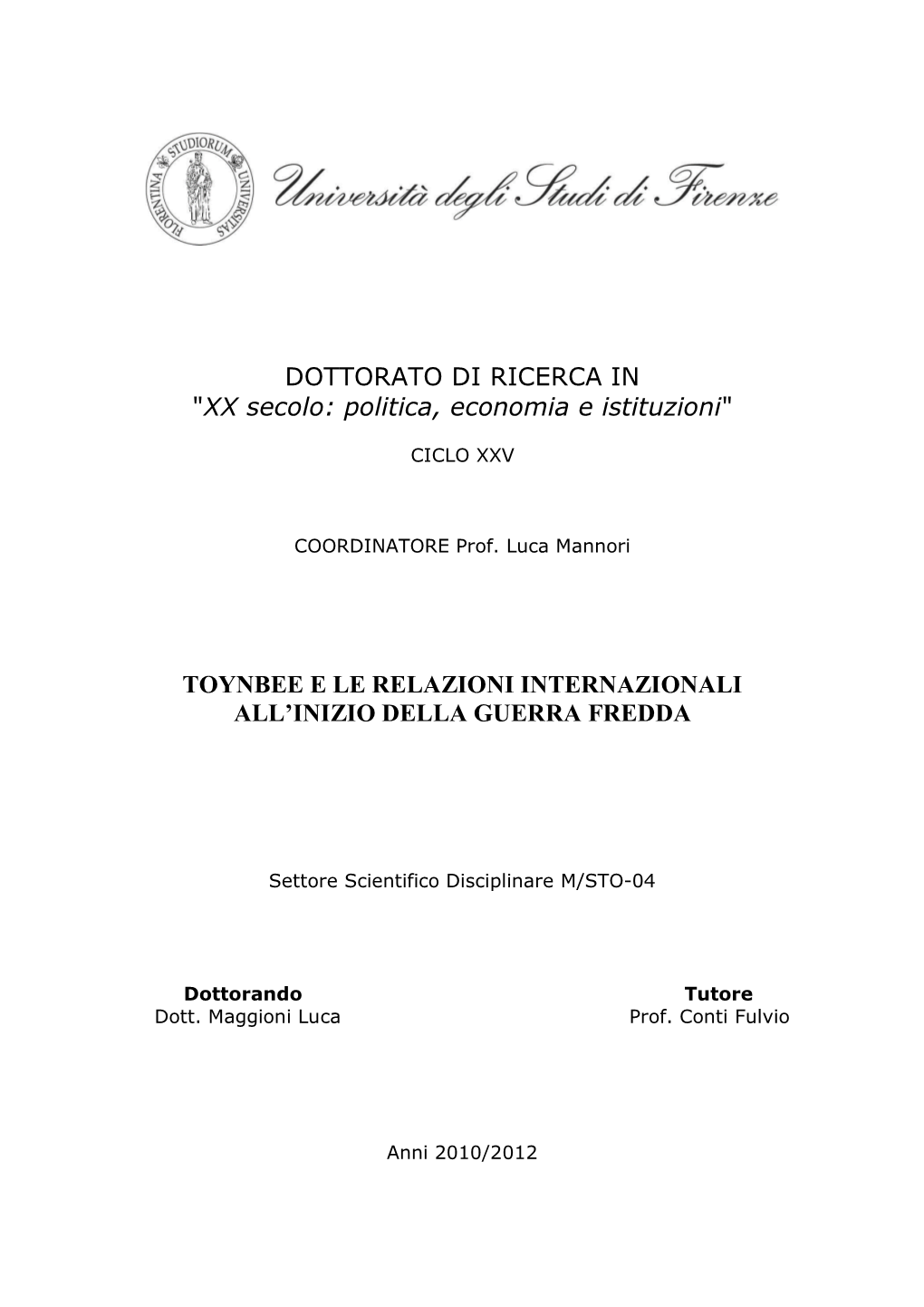 Toynbee E Le Relazioni Internazionali All'inizio Della Guerra Fredda