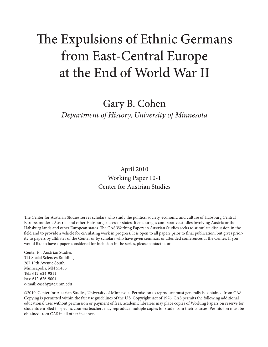 The Expulsions of Ethnic Germans from East-Central Europe at the End of World War II