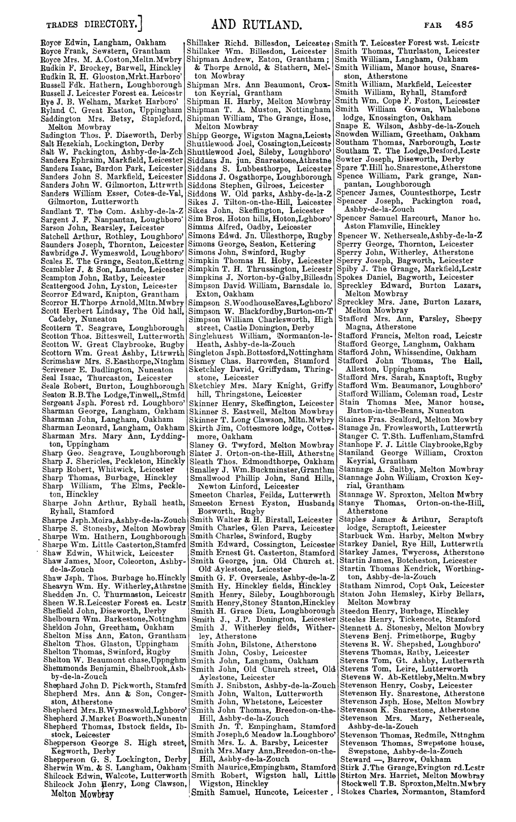 AND RUTLAND. FAR 485 Royce' Edwin, Langham, Oakham Shillaker Richd