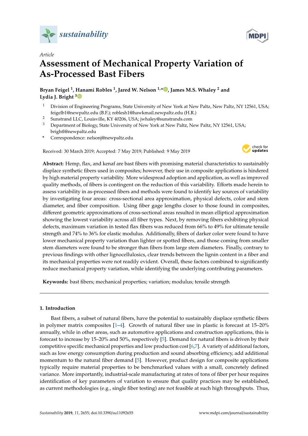 Assessment of Mechanical Property Variation of As-Processed Bast Fibers