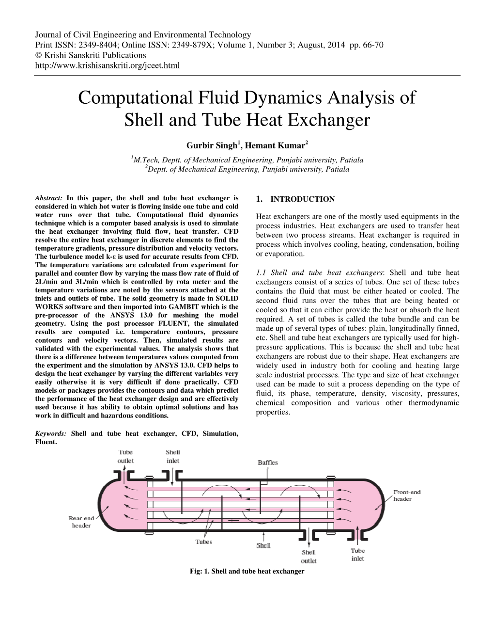 Computational Fluid Dynamics Analysis of Shell and Tube Heat Exchanger