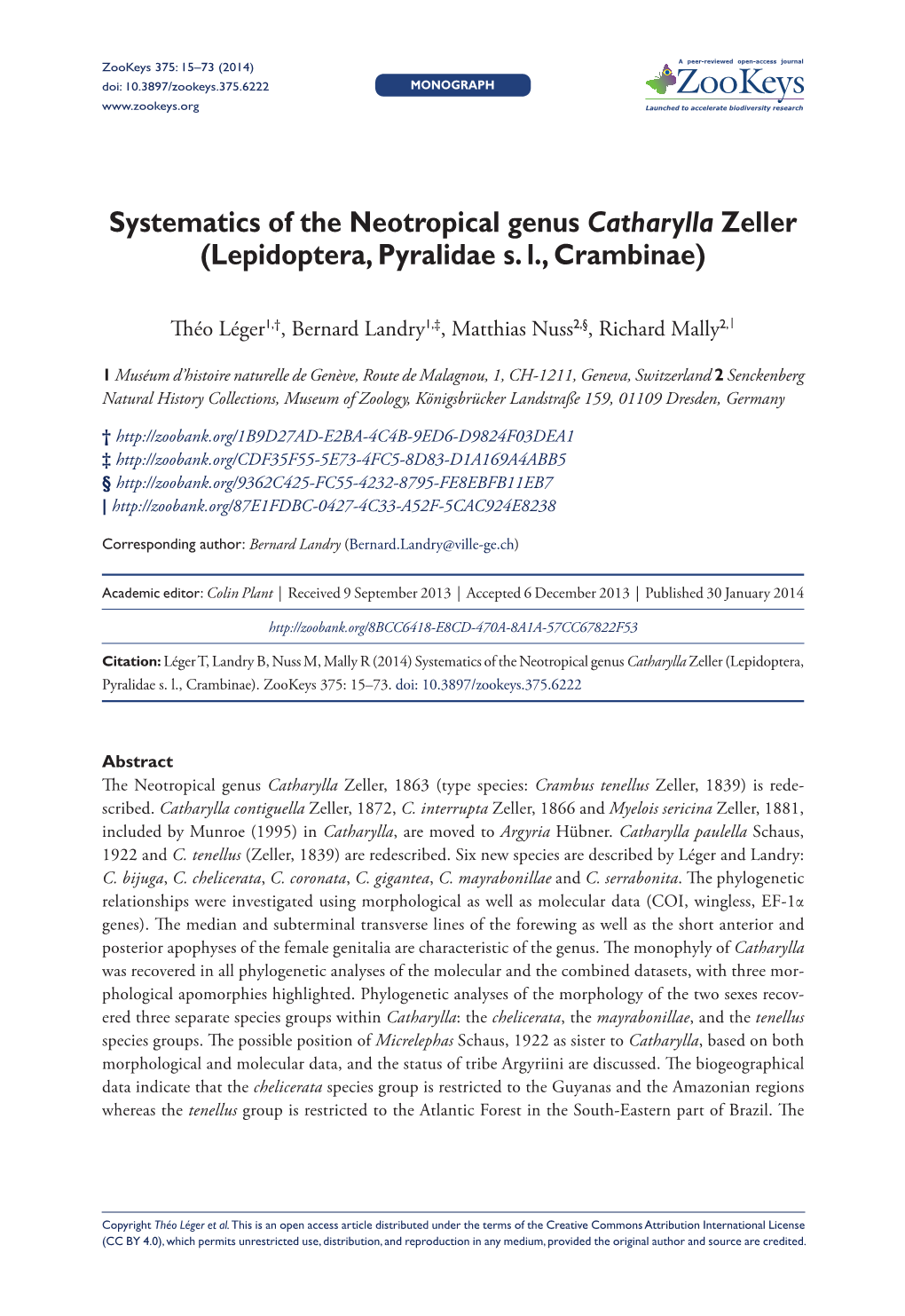 Systematics of the Neotropical Genus Catharylla Zeller (Lepidoptera, Pyralidae S