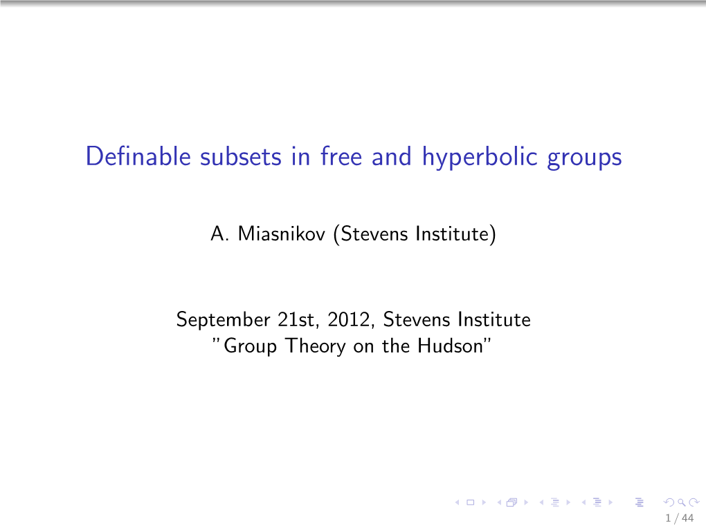 Definable Subsets in Free and Hyperbolic Groups
