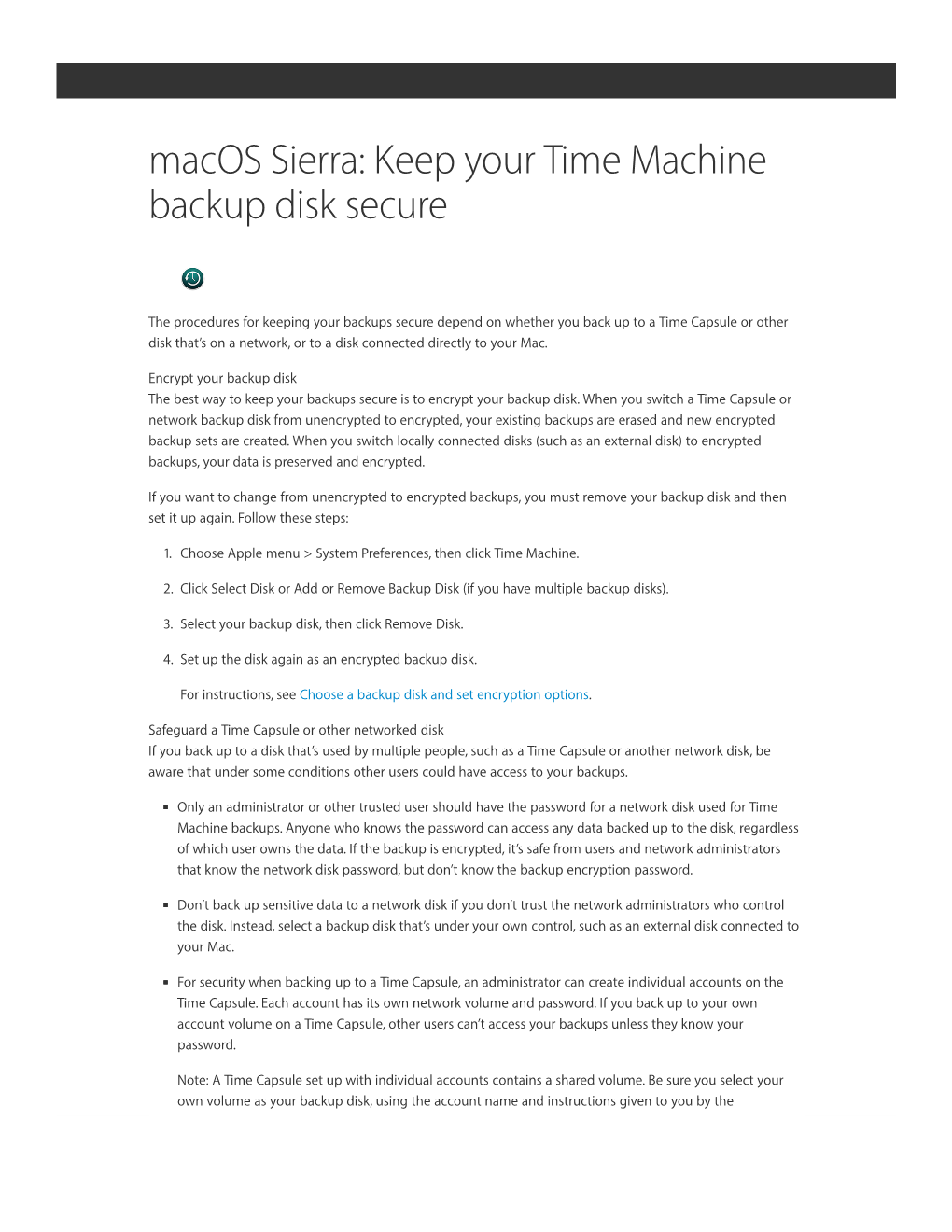 Macos Sierra: Keep Your Time Machine Backup Disk Secure