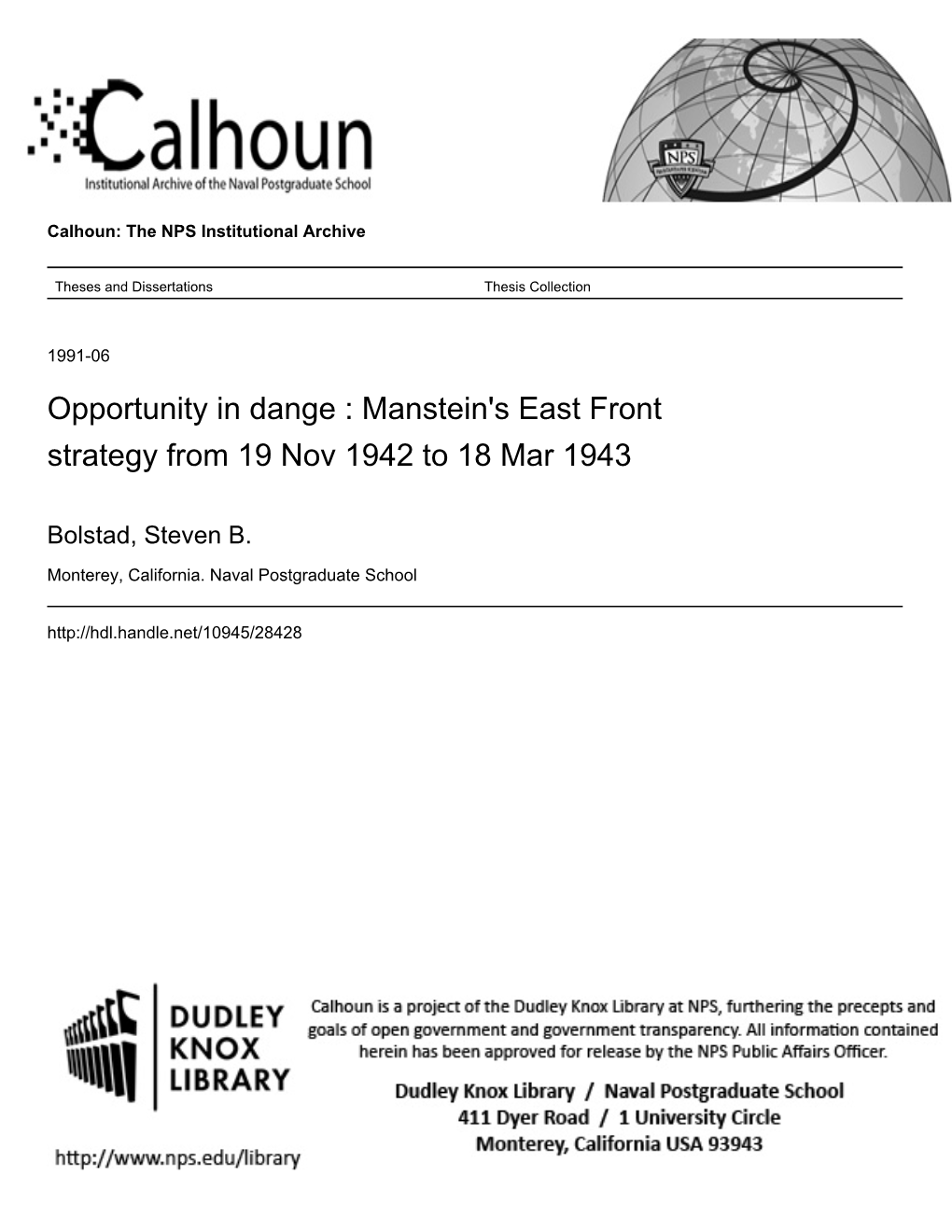 Manstein's East Front Strategy from 19 Nov 1942 to 18 Mar 1943