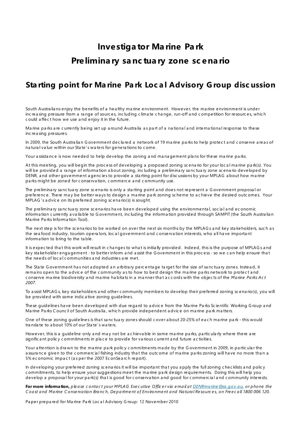 Investigator Marine Park Preliminary Sanctuary Zone Scenario