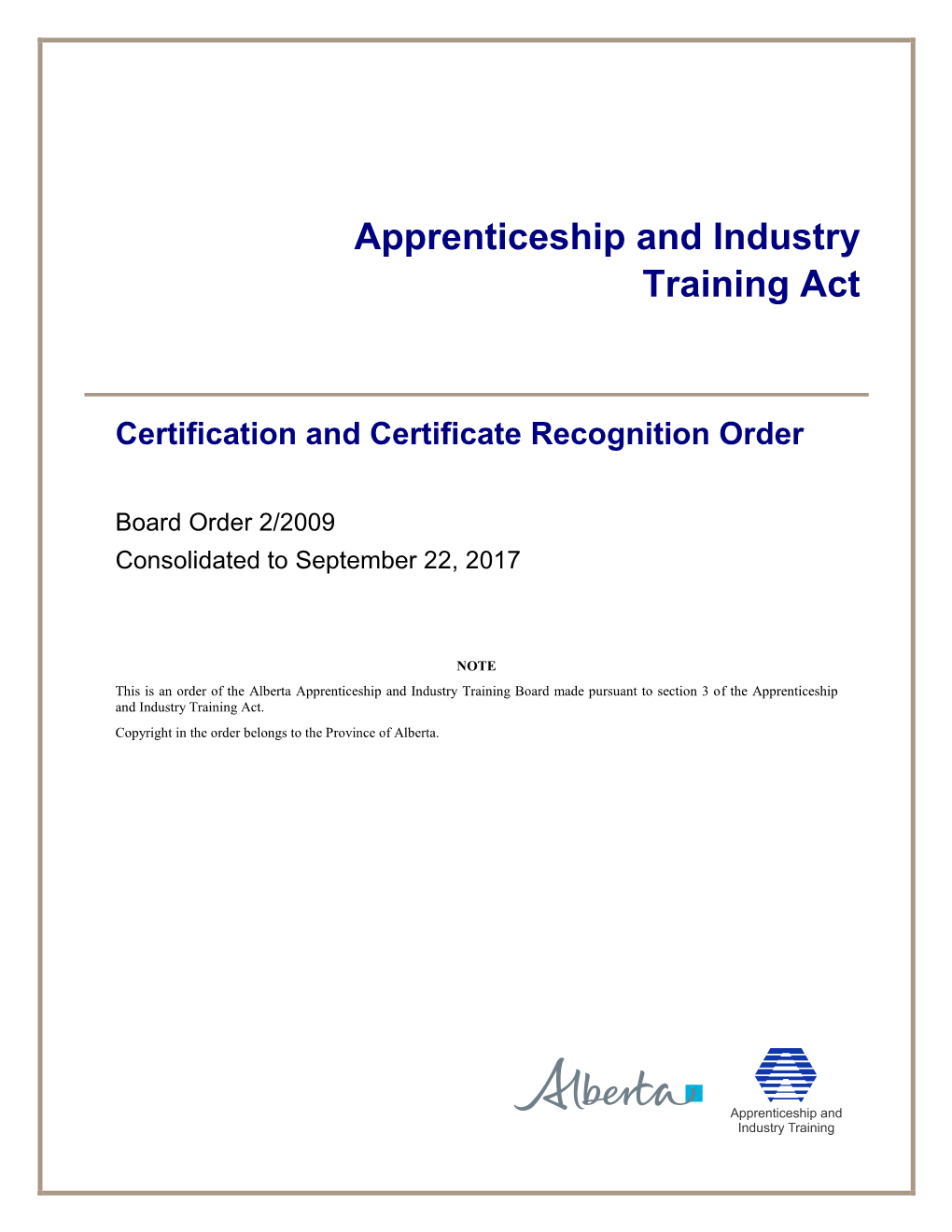 Certification and Certificate Recognition Order