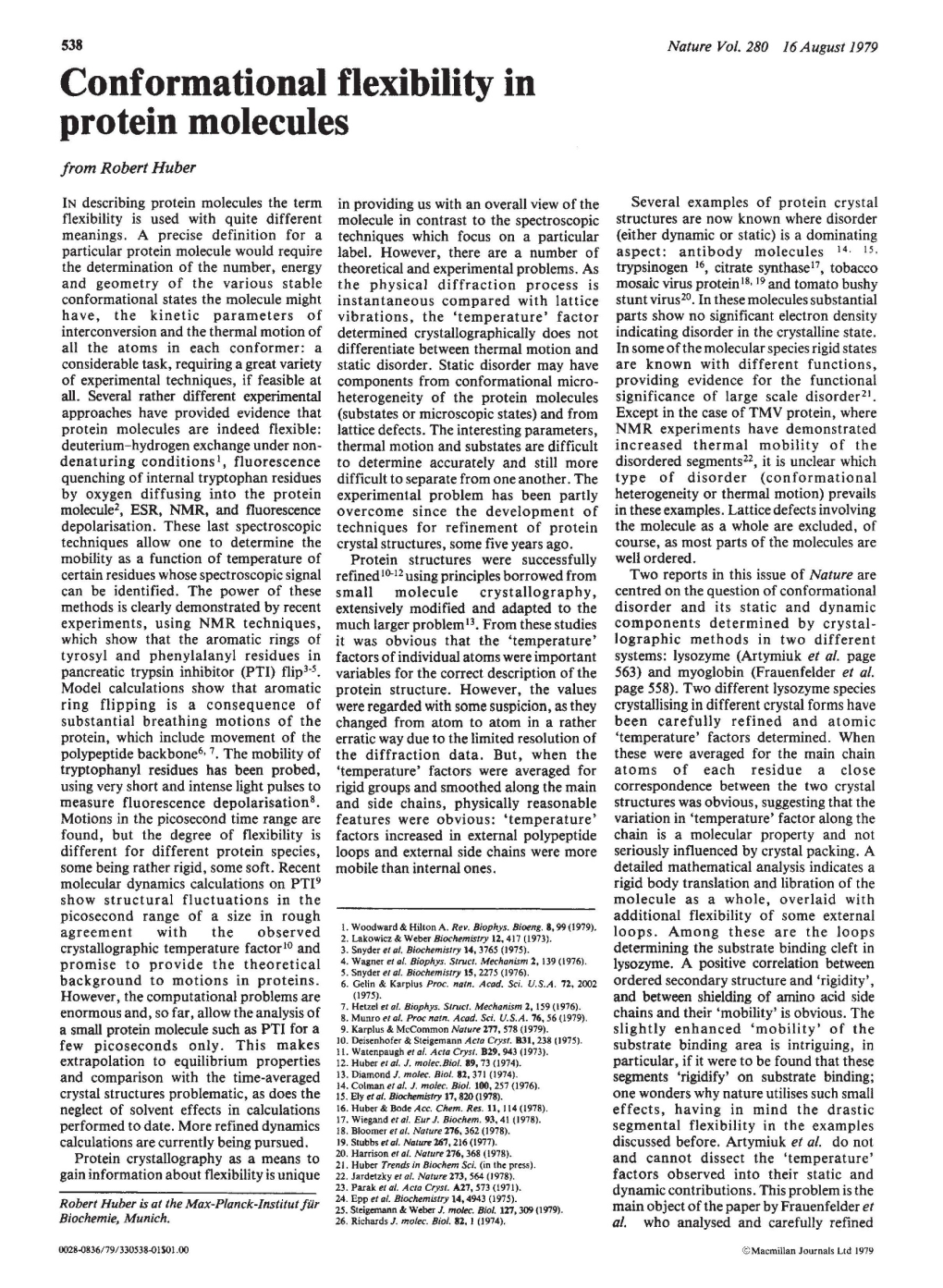 Conformational Flexibility in Protein Molecules from Robert Huber