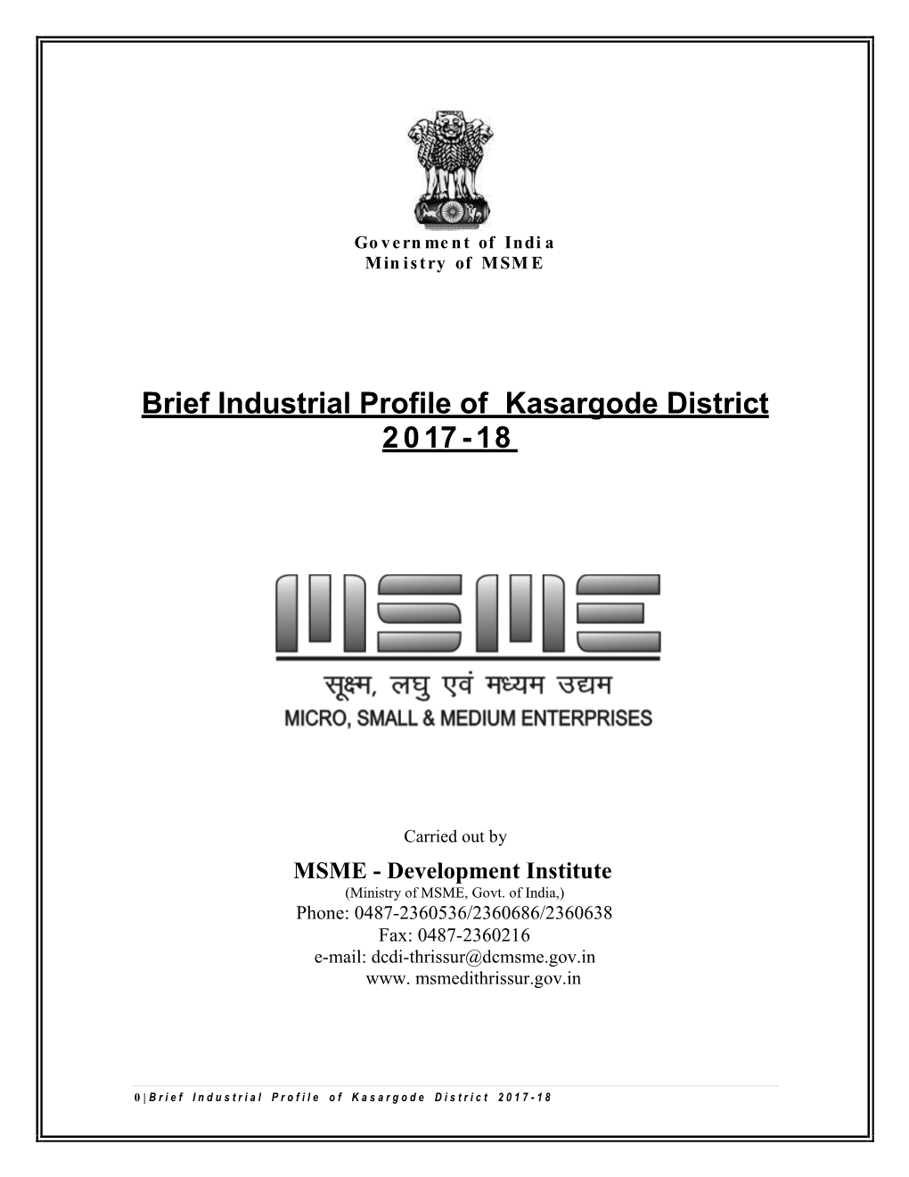 Brief Industrial Profile of Kasargode District 2 0 17 - 18
