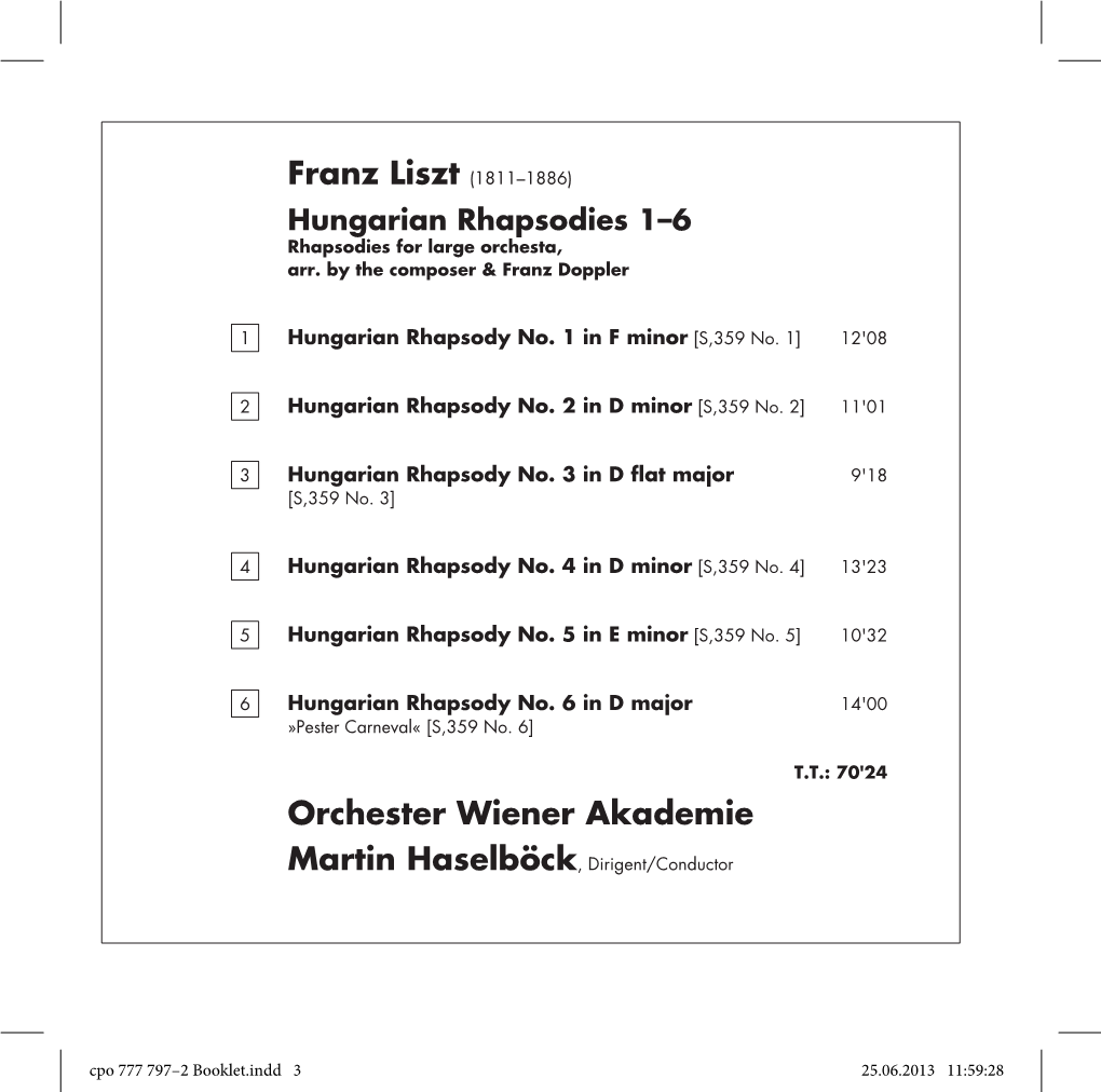 Cpo 777 797–2 Booklet.Indd 3 25.06.2013 11:59:28 Orchester Wiener Akademie (Auf Originalinstrumenten Des 19