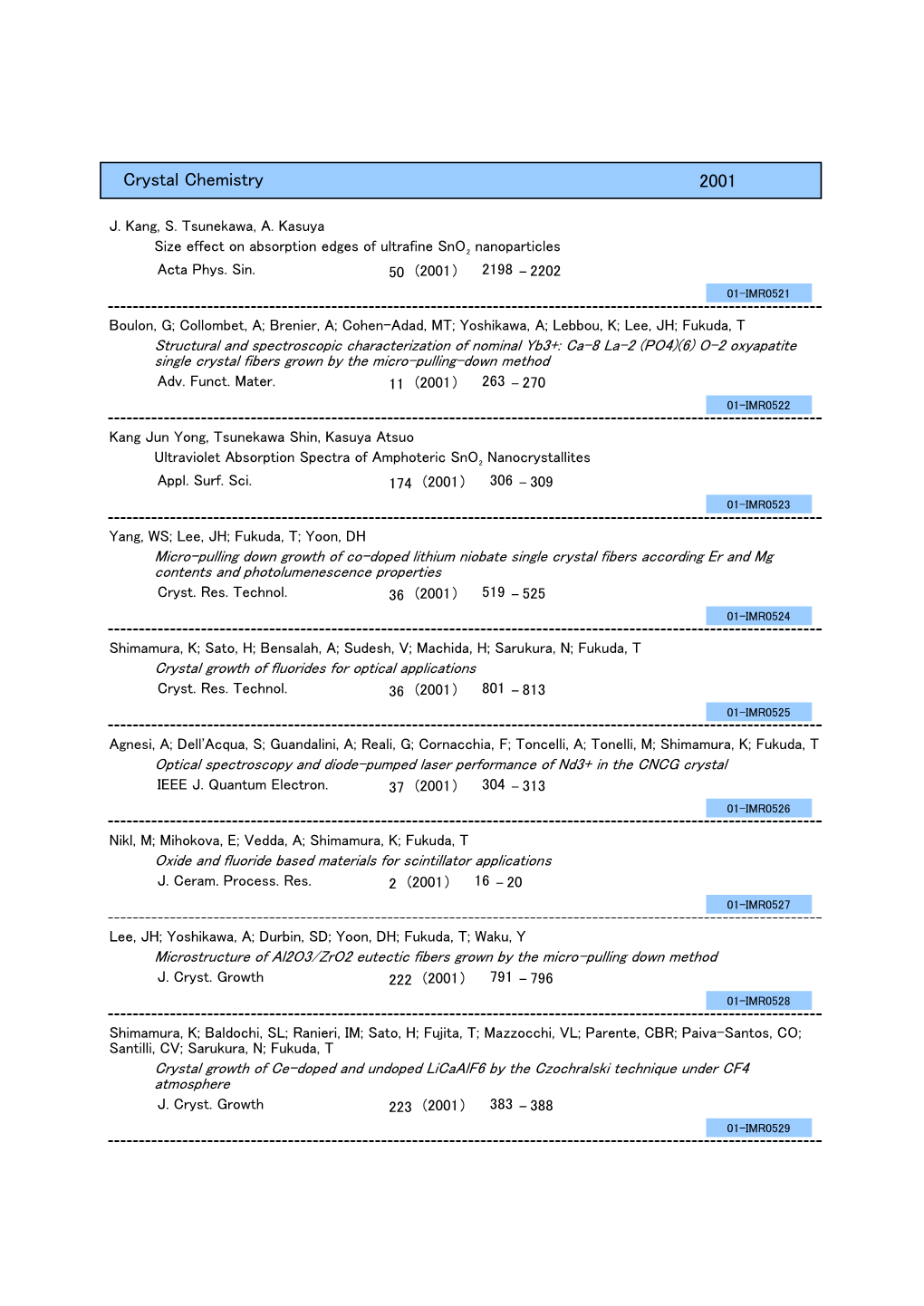 2001 Crystal Chemistry