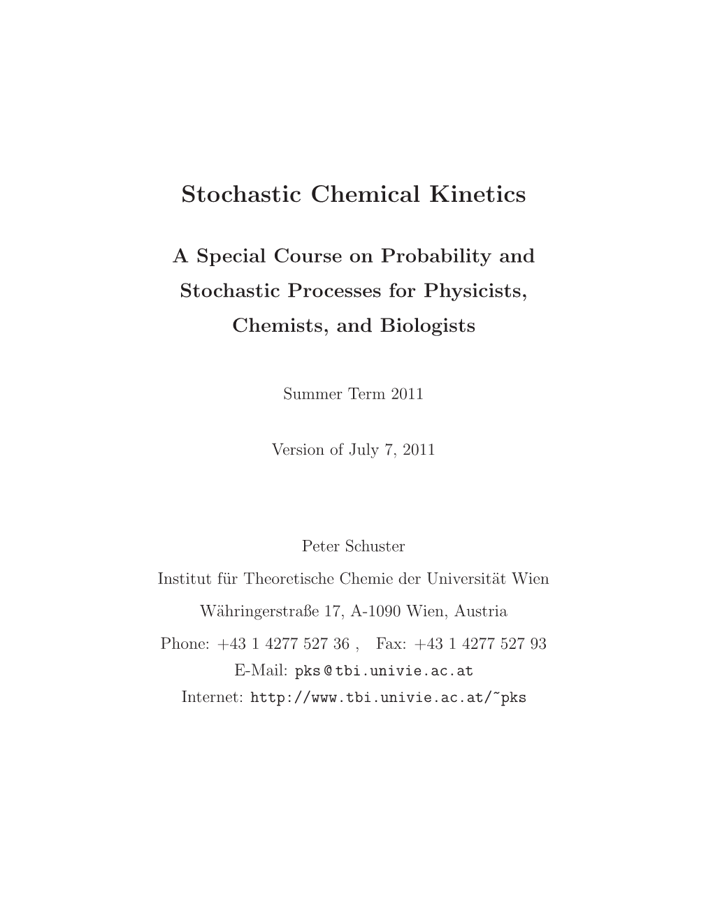 Stochastic Chemical Kinetics