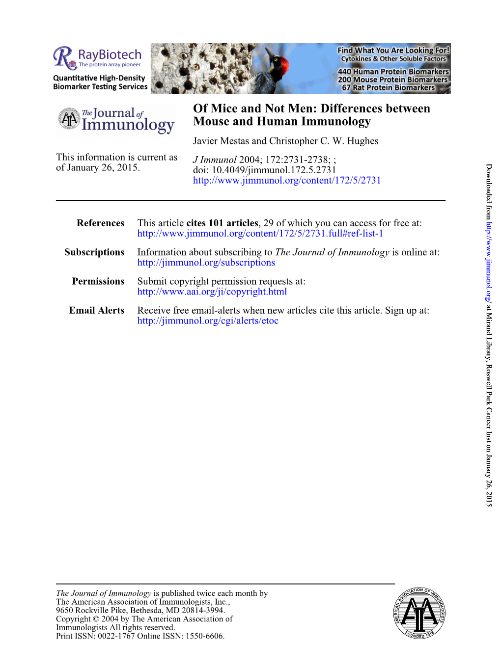 Mouse and Human Immunology of Mice and Not