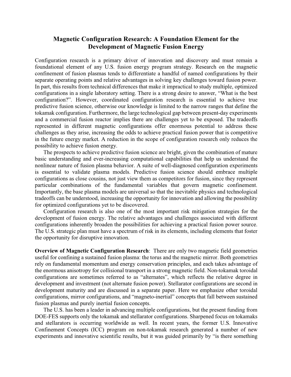 A Foundation Element for the Development of Magnetic Fusion Energy