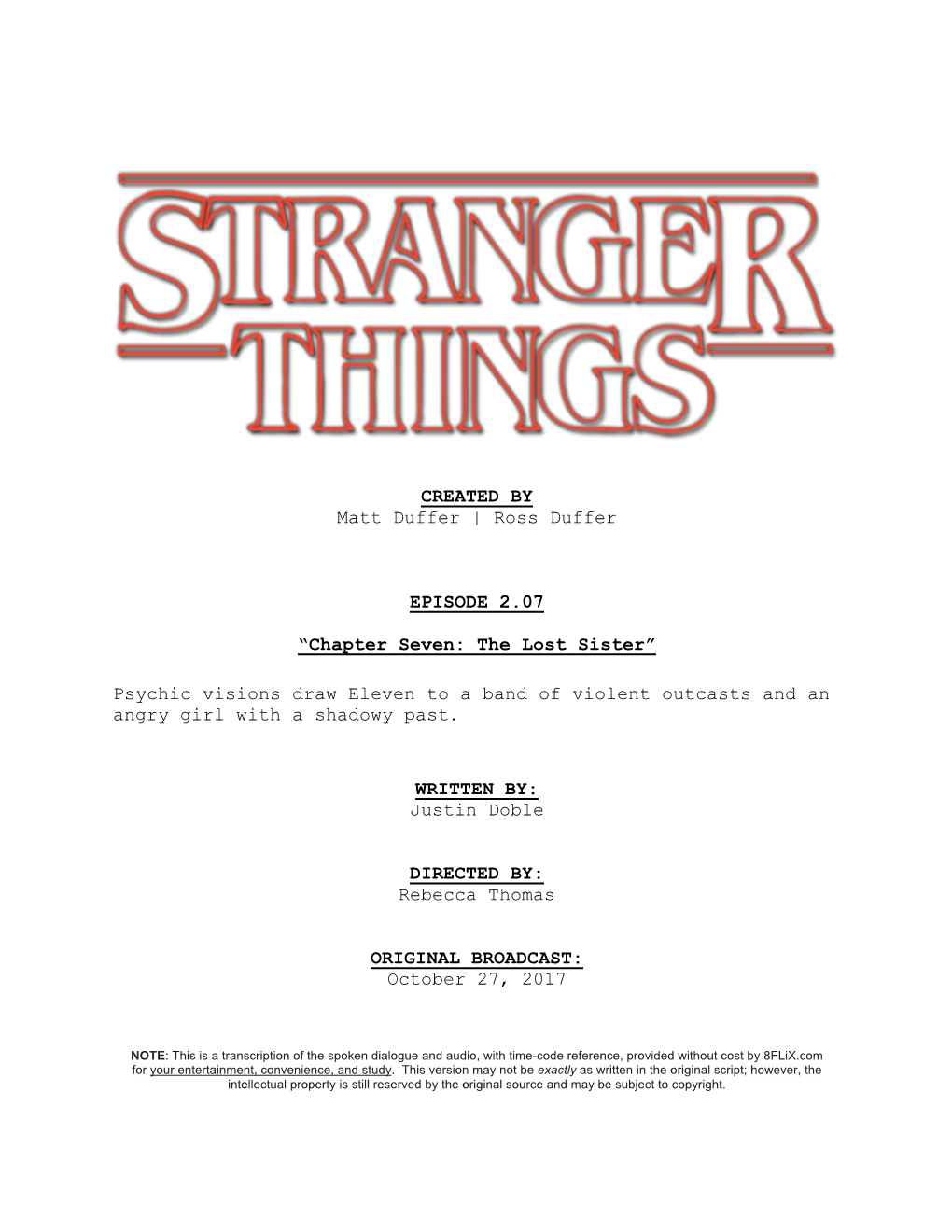 Stranger Things | Dialogue Transcript | S2:E7