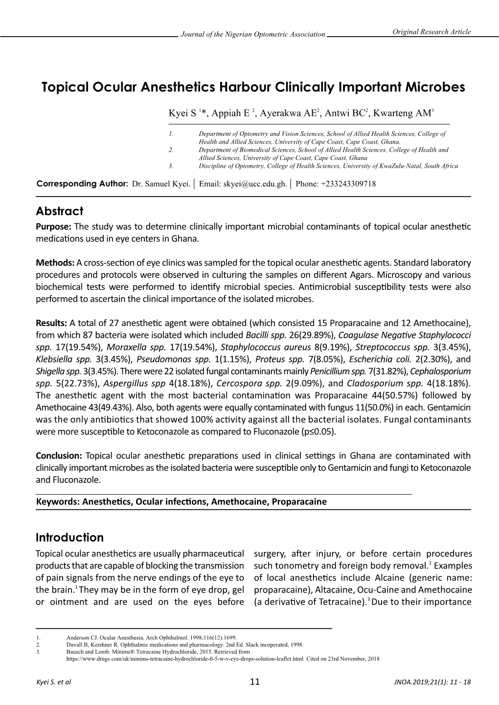 Topical Ocular Anesthetics Harbour Clinically Important Microbes