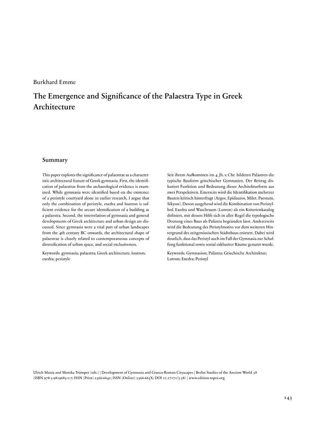 The Emergence and Significance of the Palaestra Type in Greek Architecture