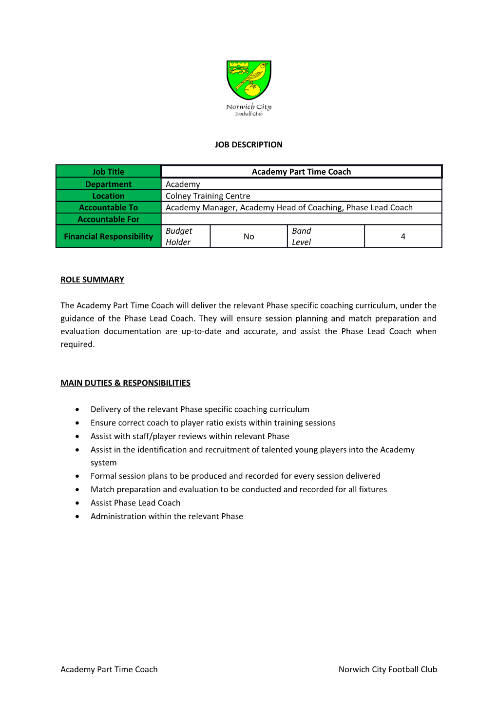 Delivery of the Relevant Phase Specific Coaching Curriculum