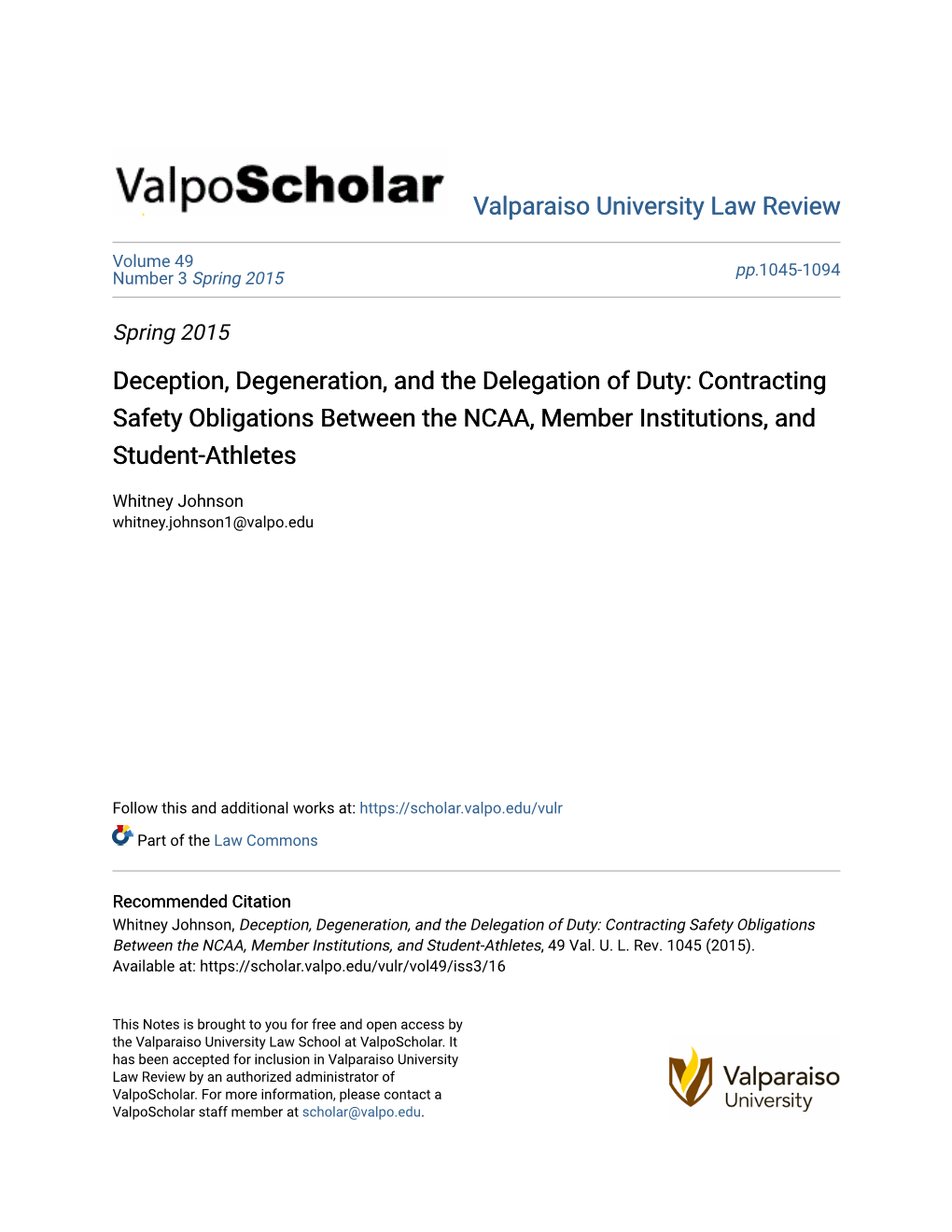 Contracting Safety Obligations Between the NCAA, Member Institutions, and Student-Athletes