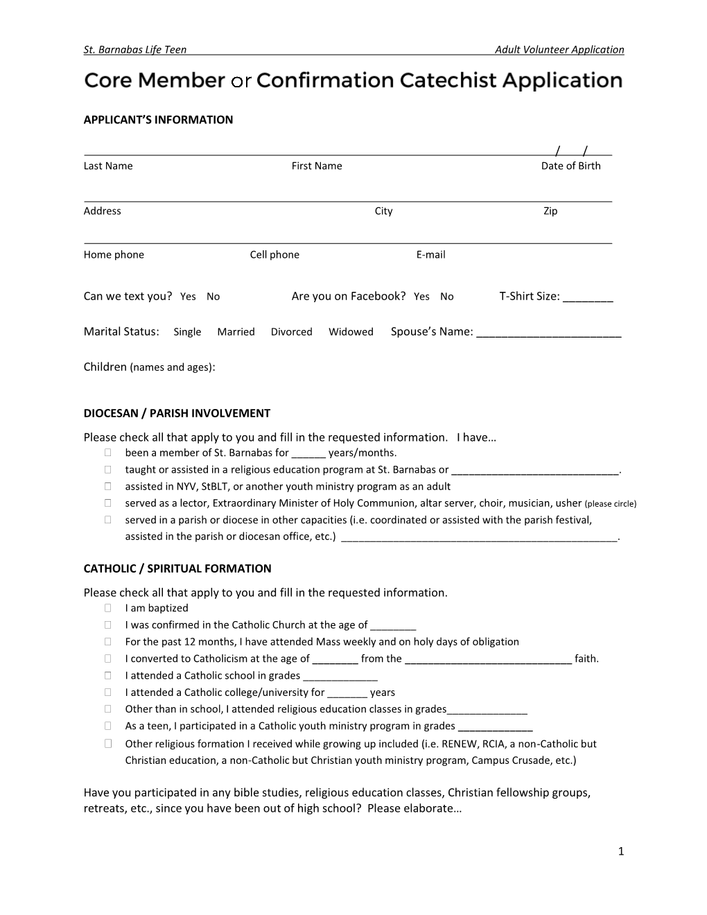 1 APPLICANT's INFORMATION / / Can We Text