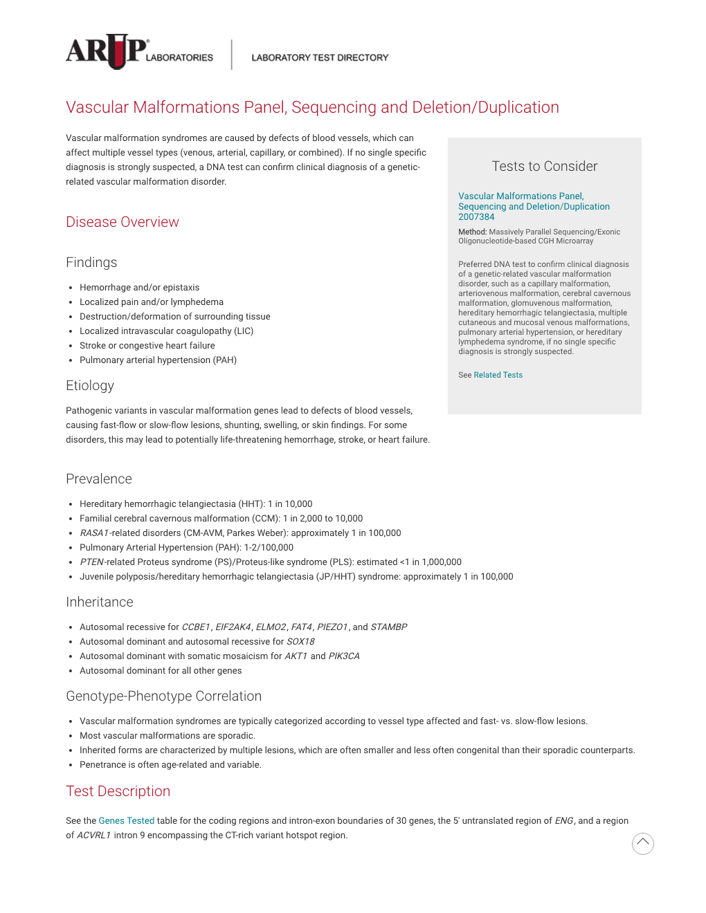 Vascular Malformations Panel, Sequencing and Deletion/Duplication