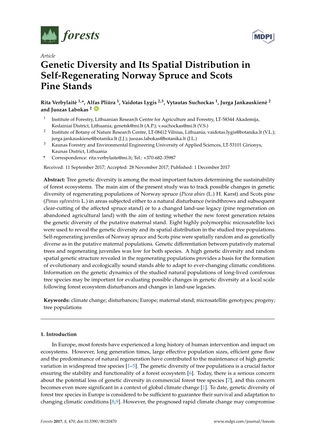 Genetic Diversity and Its Spatial Distribution in Self-Regenerating Norway Spruce and Scots Pine Stands